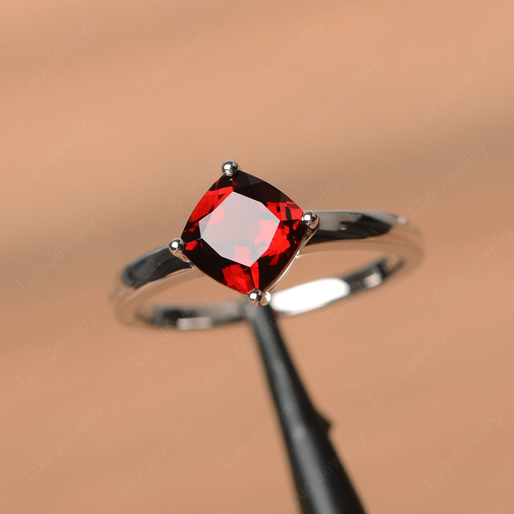 Kite Set Cushion Cut Garnet Solitaire Ring - LUO Jewelry
