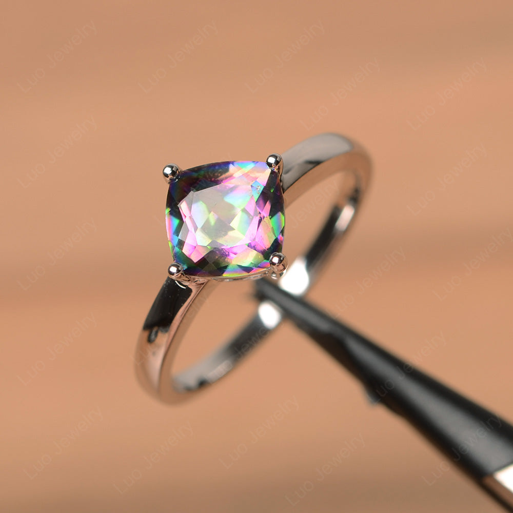Mystic Topaz Cushion Cut Solitaire Ring LUO