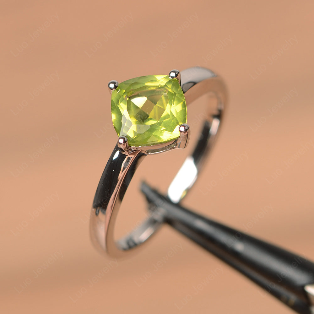 Kite Set Cushion Cut Peridot Solitaire Ring - LUO Jewelry