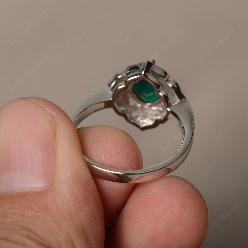Lab Emerald Ring Cushion Cut Kite Set White Gold - LUO Jewelry