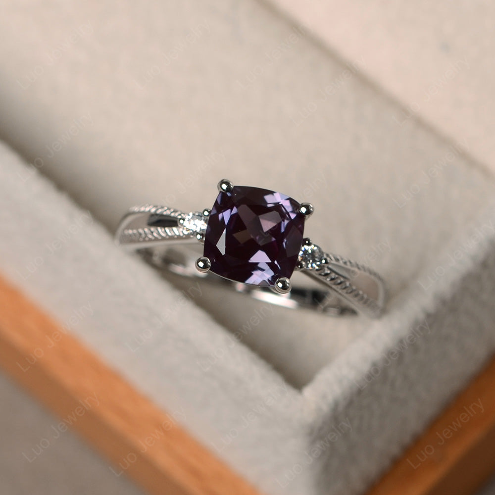 Cushion Cut Alexandrite Engagement Ring Silver - LUO Jewelry