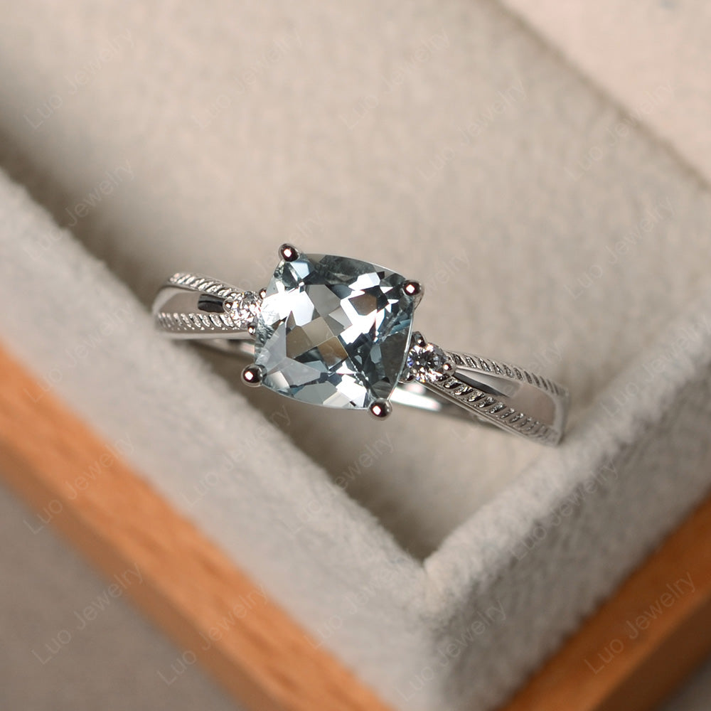 Cushion Cut Aquamarine Engagement Ring Silver - LUO Jewelry