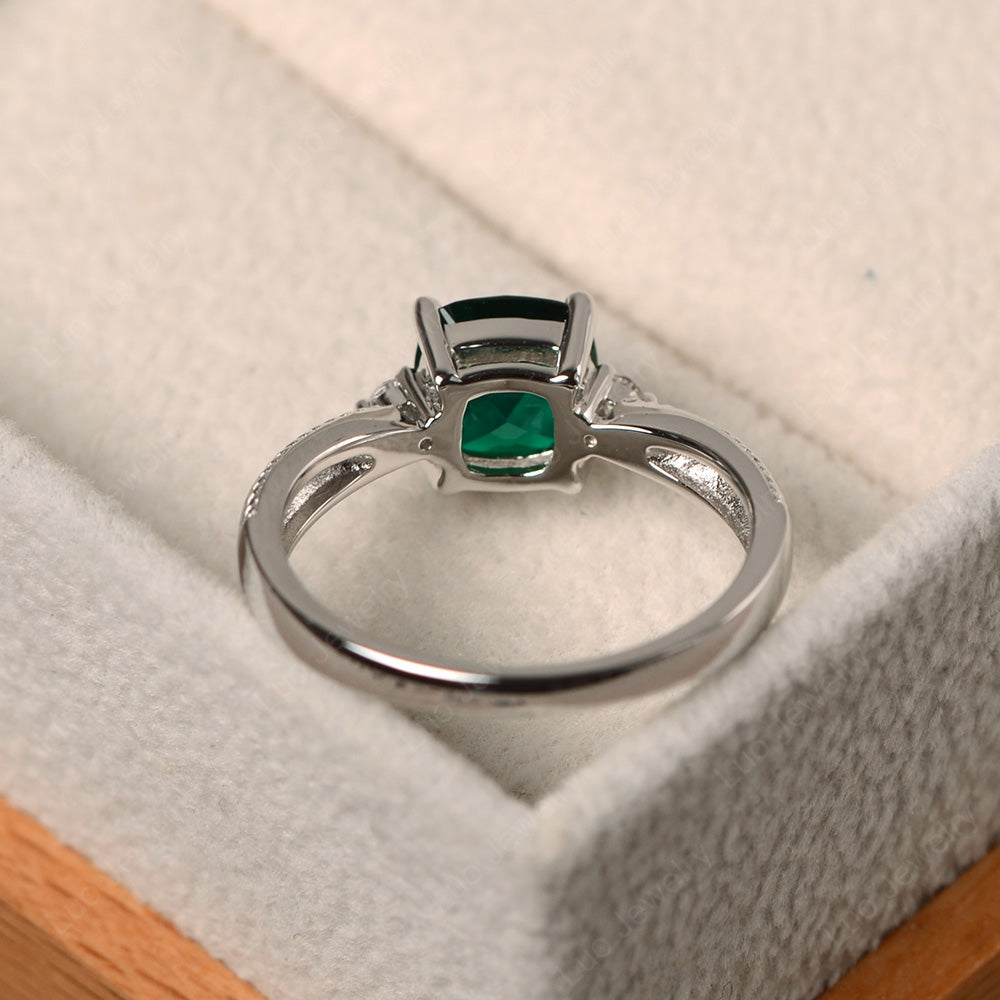 Cushion Cut Lab Emerald Engagement Ring Silver - LUO Jewelry