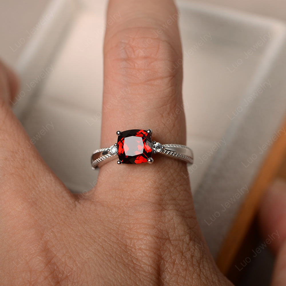Cushion Cut Garnet Engagement Ring Silver - LUO Jewelry