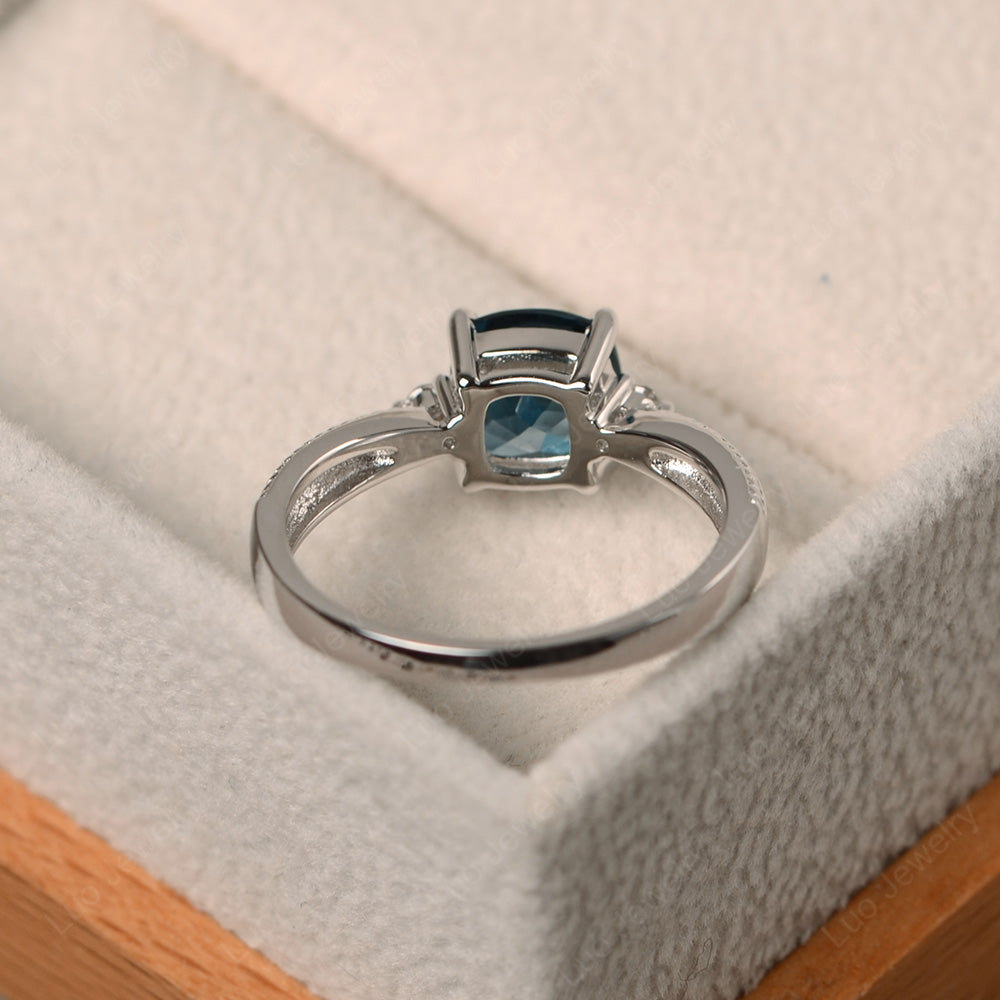 Cushion Cut London Blue Topaz Engagement Ring Silver - LUO Jewelry