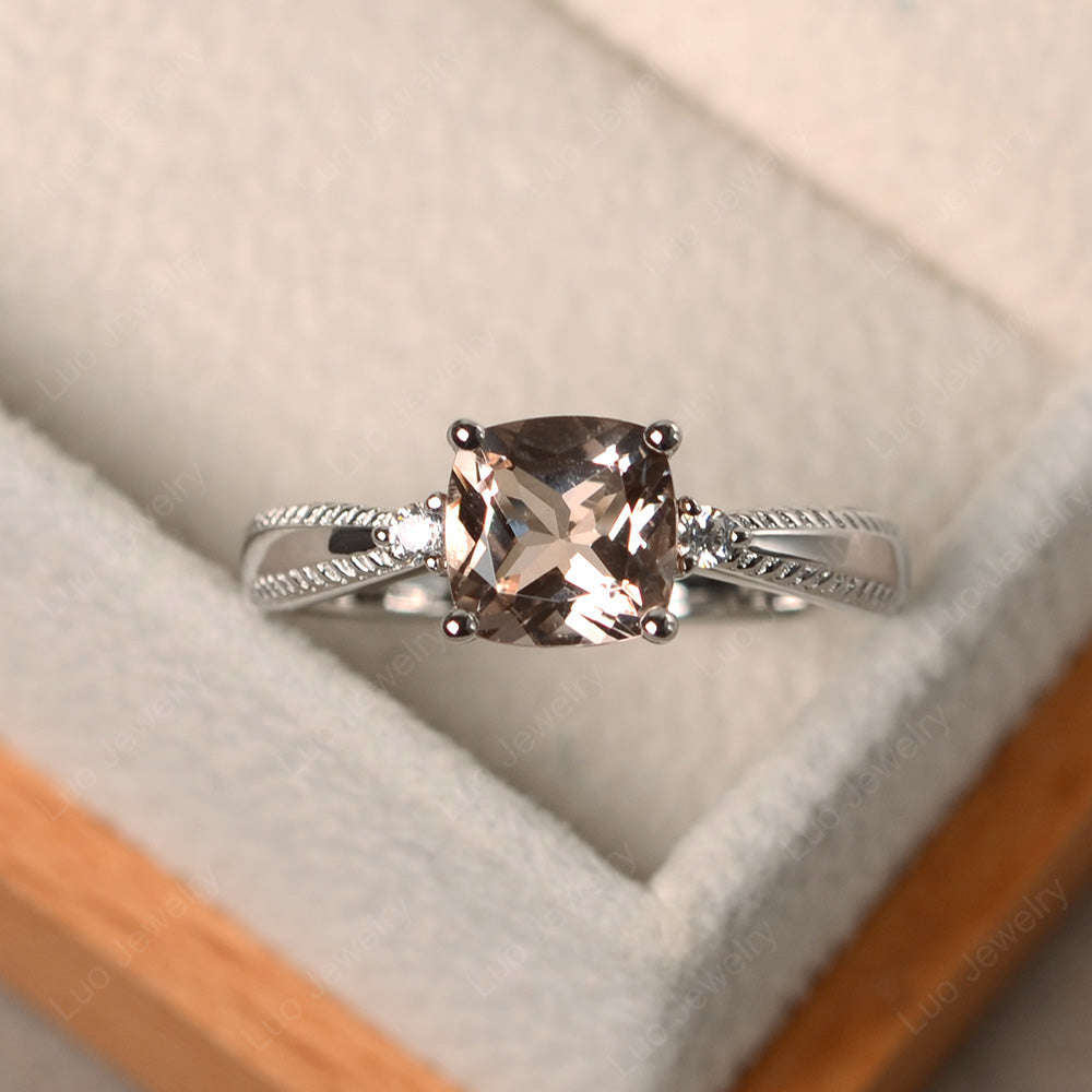 Cushion Cut Morganite Engagement Ring Silver - LUO Jewelry