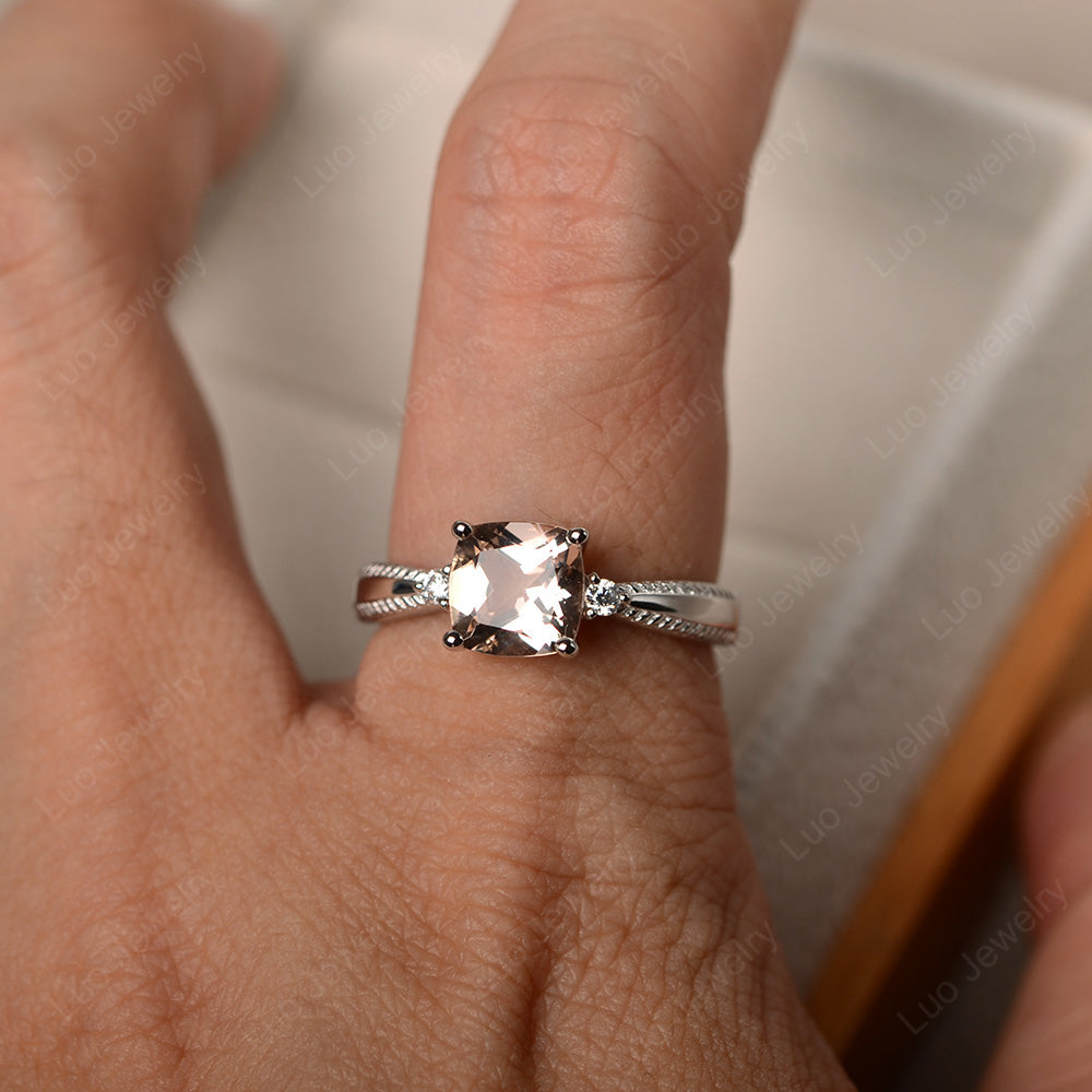 Cushion Cut Morganite Engagement Ring Silver - LUO Jewelry