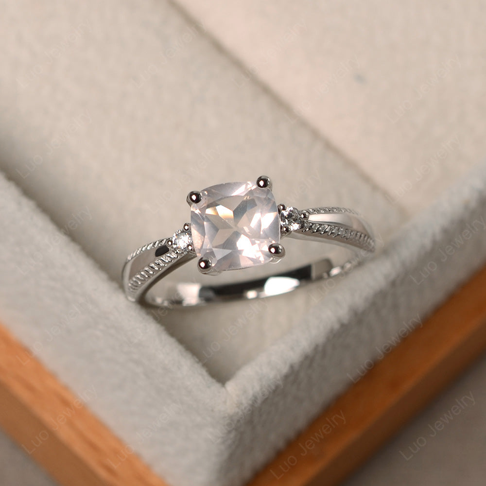 Cushion Cut Rose Quartz Engagement Ring Silver - LUO Jewelry