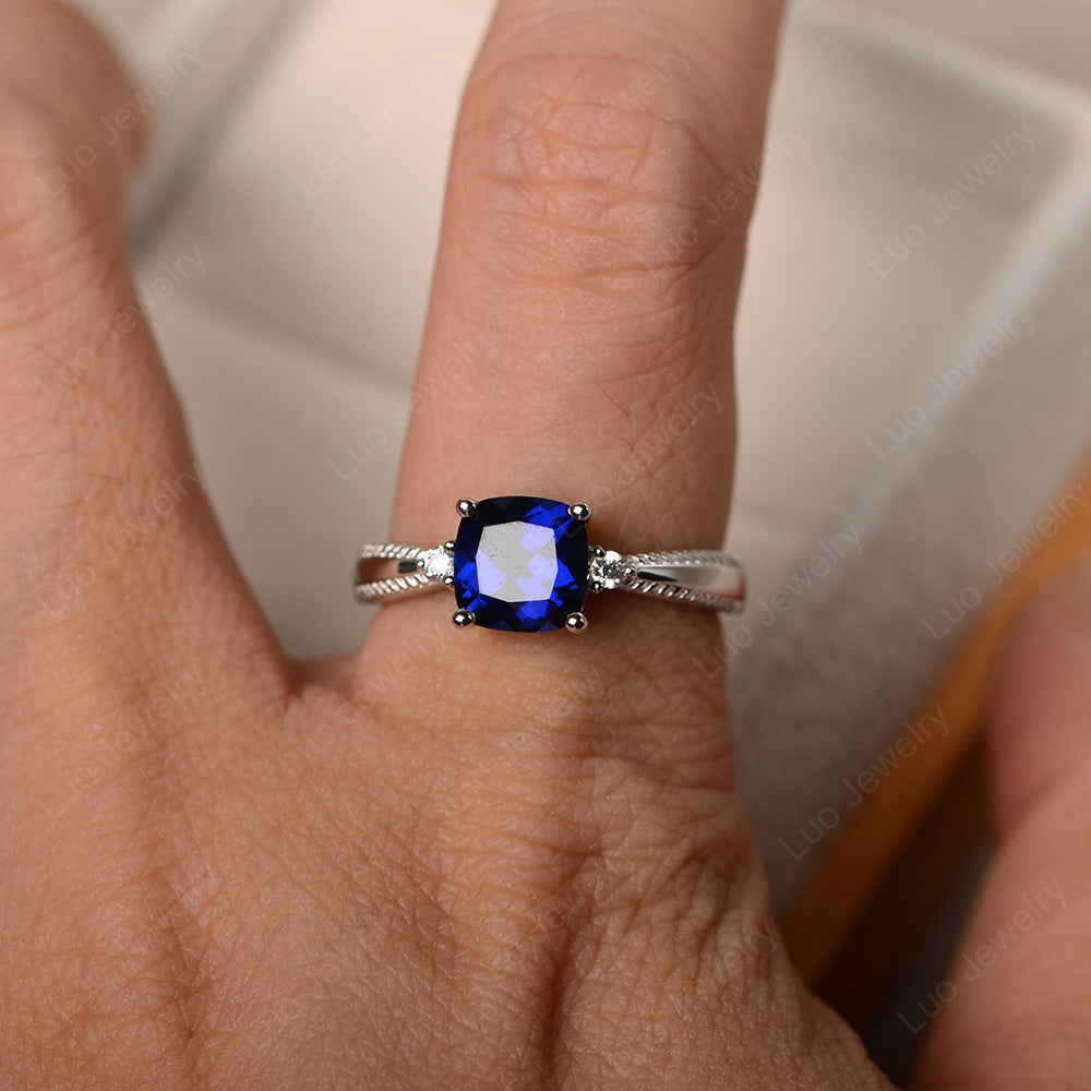 Cushion Cut Lab Sapphire Engagement Ring Silver - LUO Jewelry