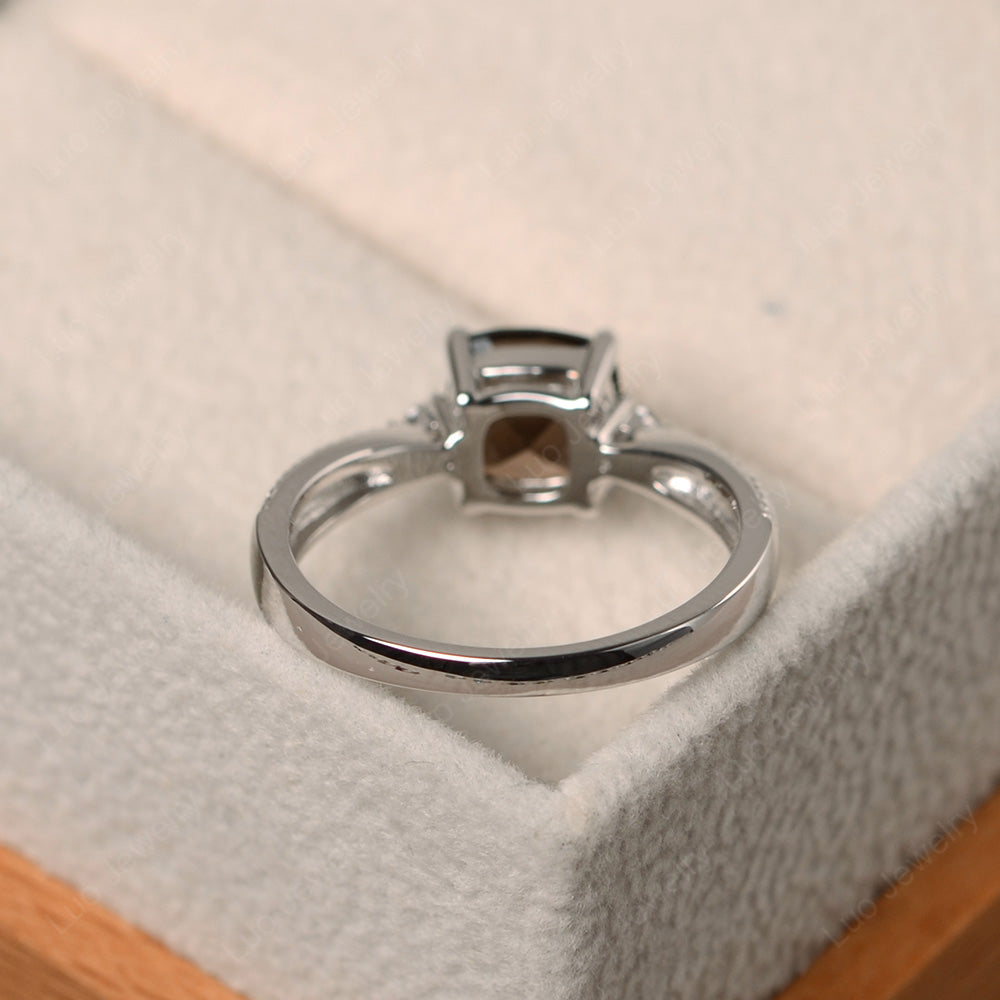 Cushion Cut Smoky Quartz Engagement Ring Silver - LUO Jewelry