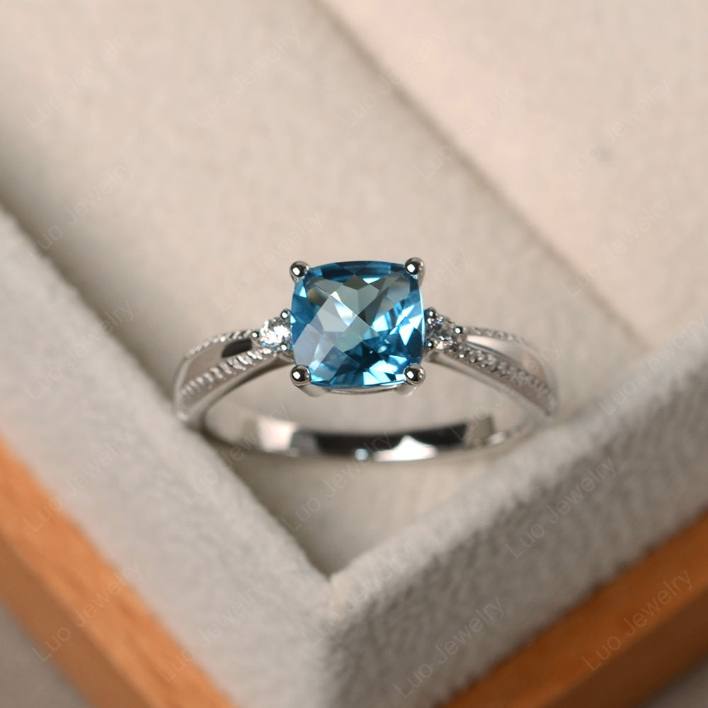 Cushion Cut Swiss Blue Topaz Engagement Ring Silver - LUO Jewelry