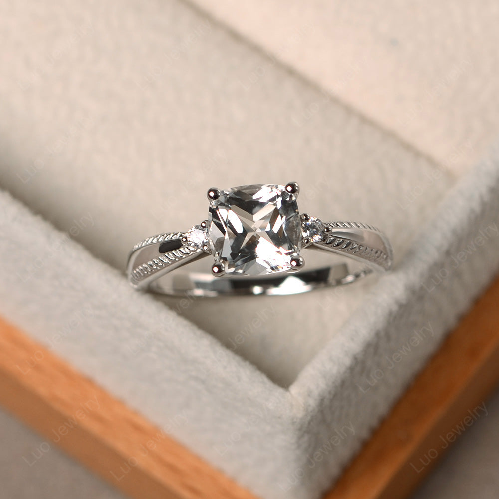 Cushion Cut White Topaz Engagement Ring Silver - LUO Jewelry