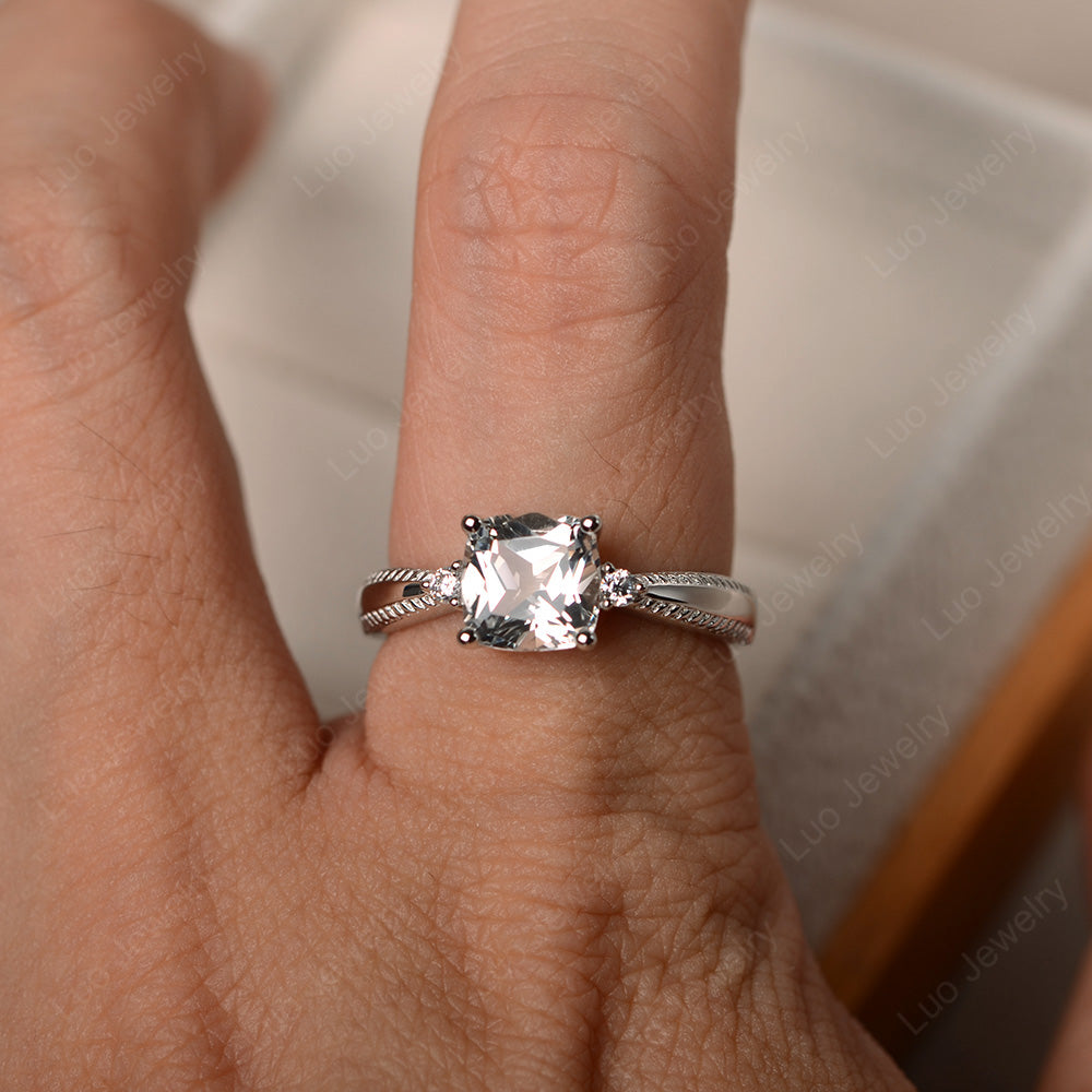 Cushion Cut White Topaz Engagement Ring Silver - LUO Jewelry