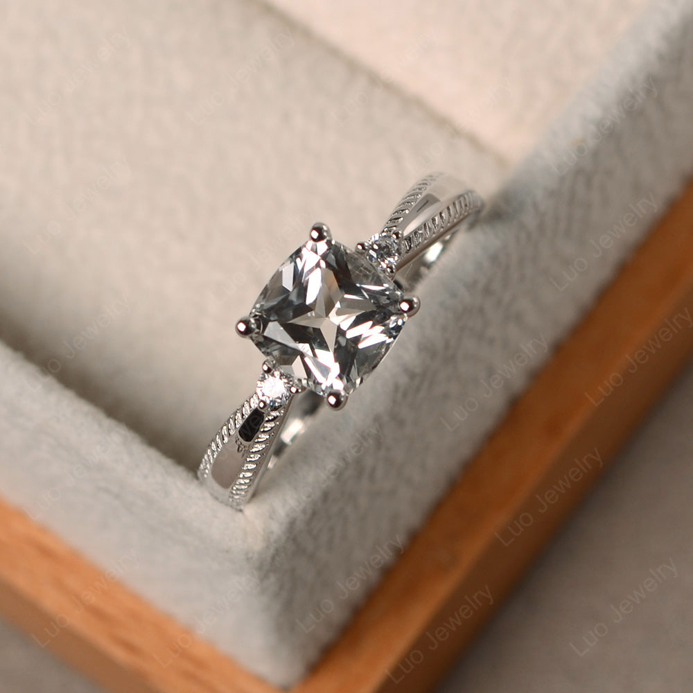 Cushion Cut White Topaz Engagement Ring Silver - LUO Jewelry