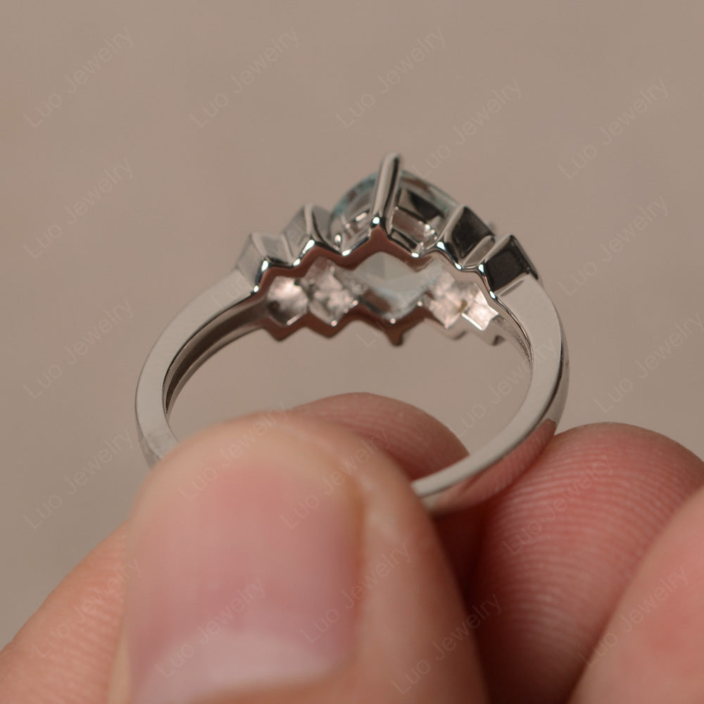 Cushion Cut Aquamarine Ring Kite Set Rose Gold - LUO Jewelry