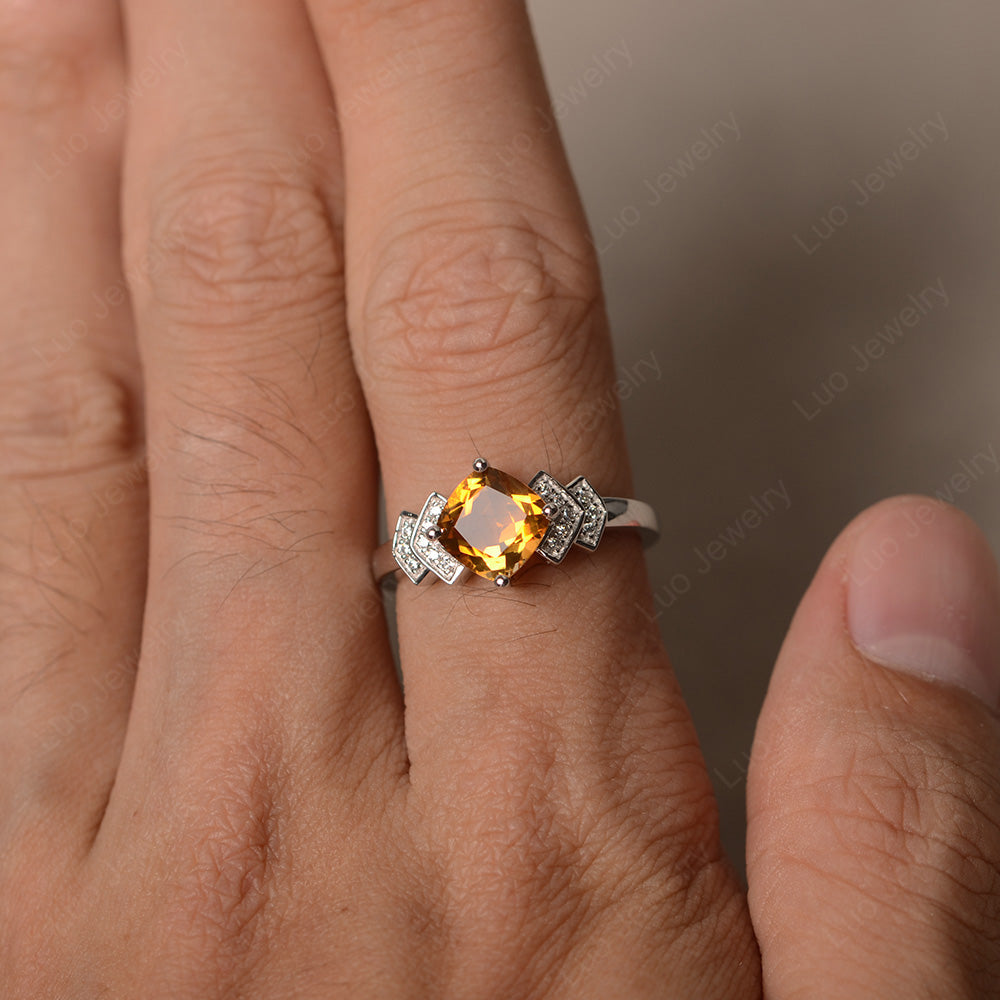 Cushion Cut Citrine Ring Kite Set Rose Gold - LUO Jewelry