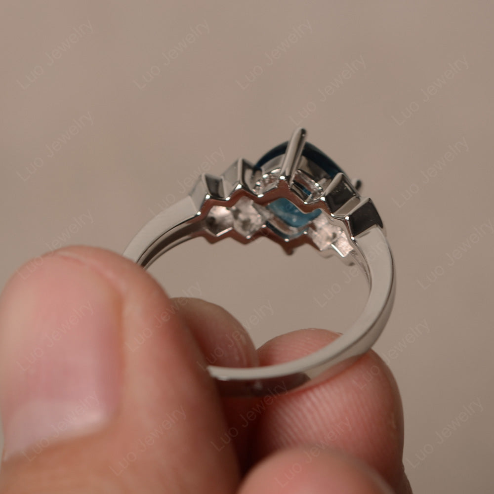 Cushion Cut London Blue Topaz Ring Kite Set Rose Gold - LUO Jewelry