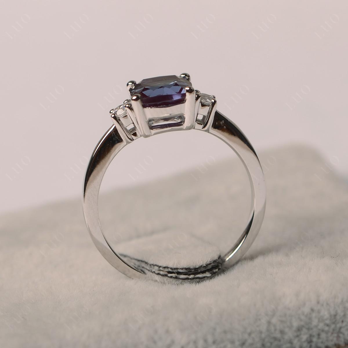 Cushion Cut Lab Grown Alexandrite Trilogy Ring - LUO Jewelry