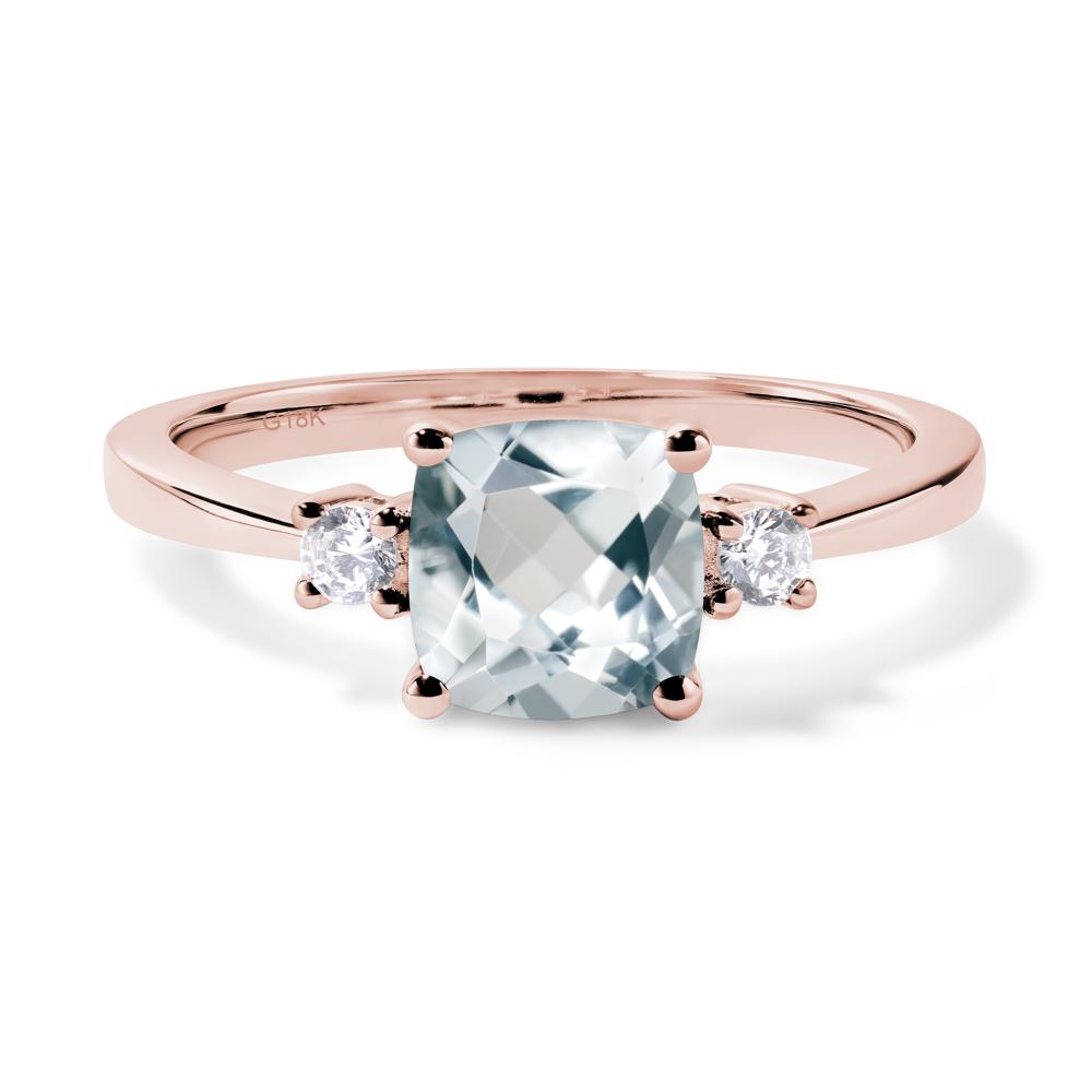 Cushion Cut Aquamarine Trilogy Ring - LUO Jewelry #metal_18k rose gold