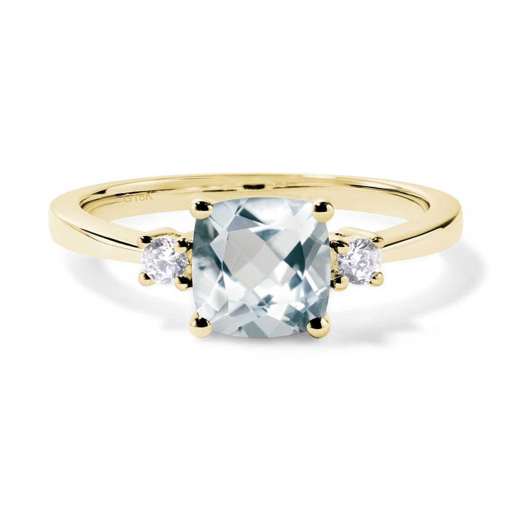 Cushion Cut Aquamarine Trilogy Ring - LUO Jewelry #metal_18k yellow gold