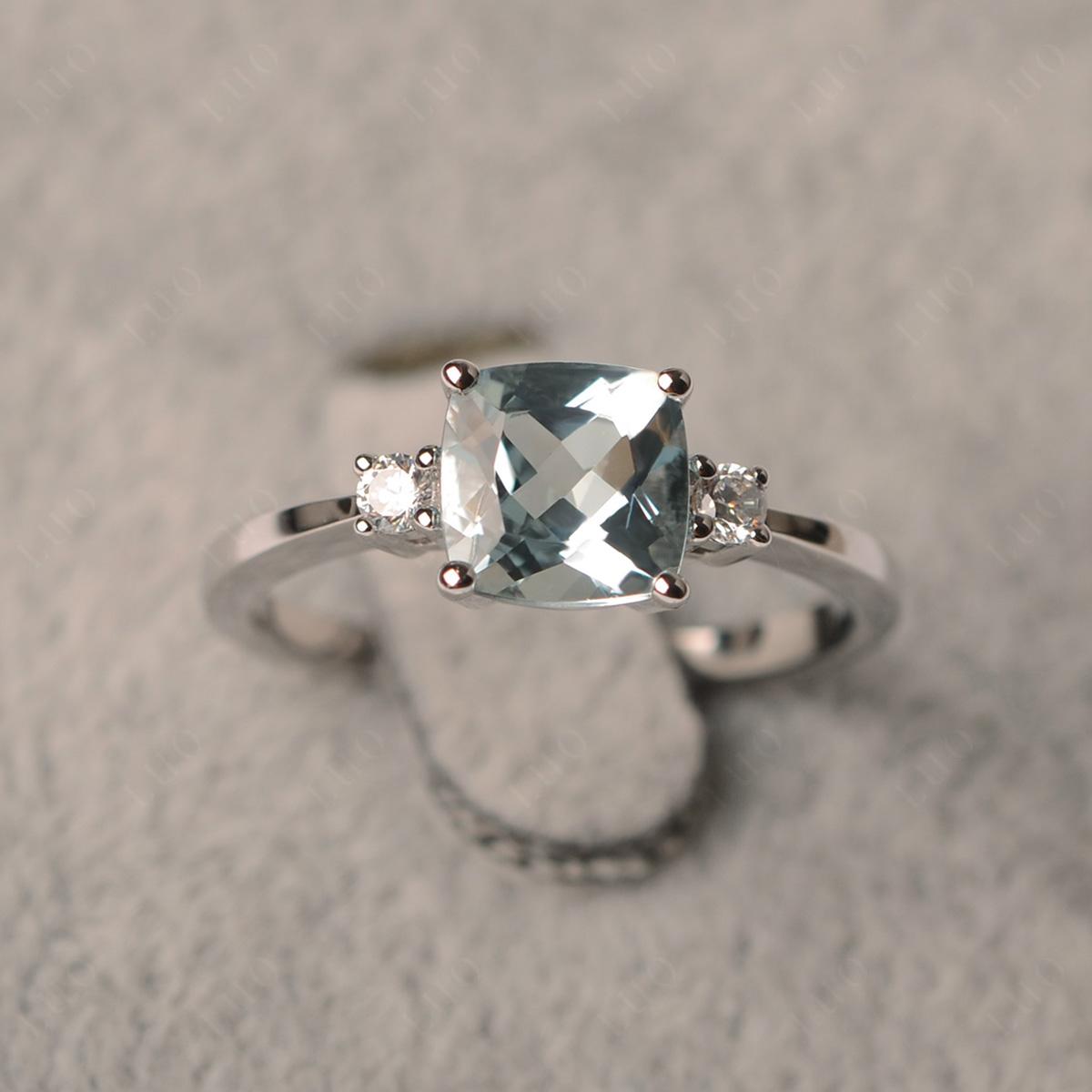 Cushion Cut Aquamarine Trilogy Ring - LUO Jewelry