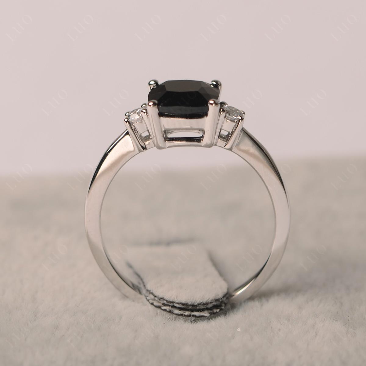 Cushion Cut Black Stone Trilogy Ring - LUO Jewelry