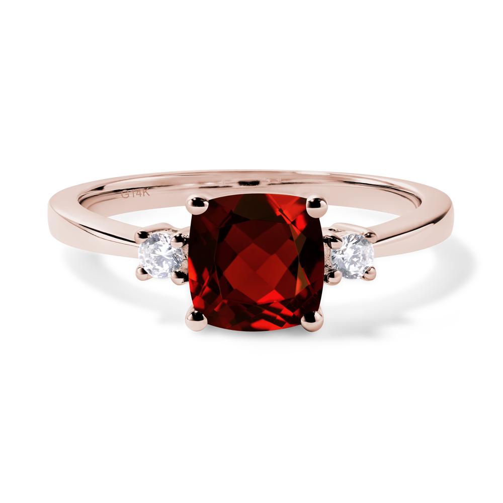 Cushion Cut Garnet Trilogy Ring - LUO Jewelry #metal_14k rose gold