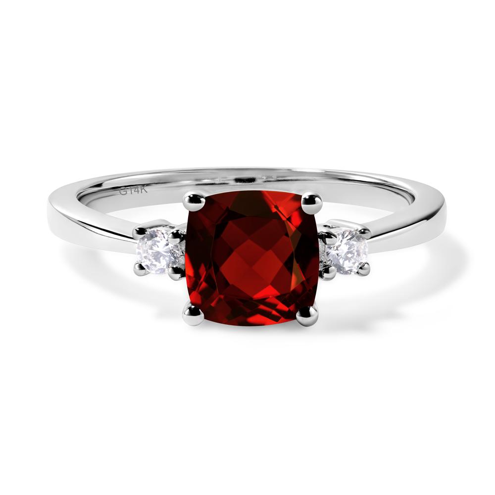 Cushion Cut Garnet Trilogy Ring - LUO Jewelry #metal_14k white gold