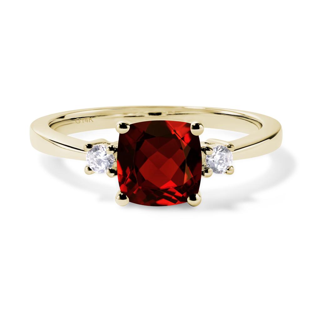Cushion Cut Garnet Trilogy Ring - LUO Jewelry #metal_14k yellow gold