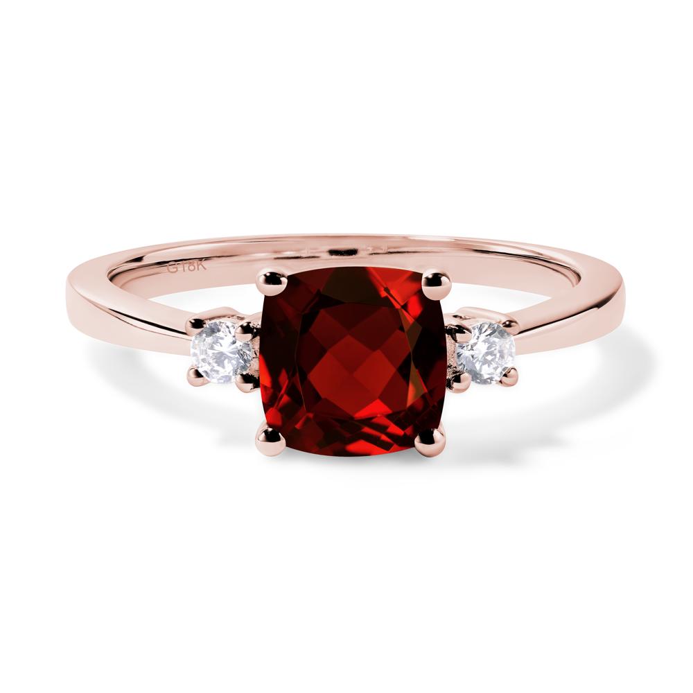 Cushion Cut Garnet Trilogy Ring - LUO Jewelry #metal_18k rose gold