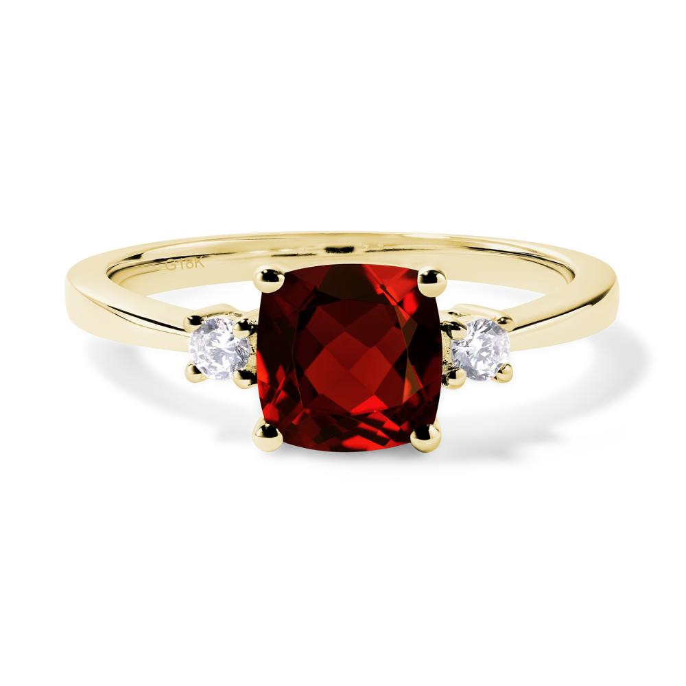 Cushion Cut Garnet Trilogy Ring - LUO Jewelry #metal_18k yellow gold