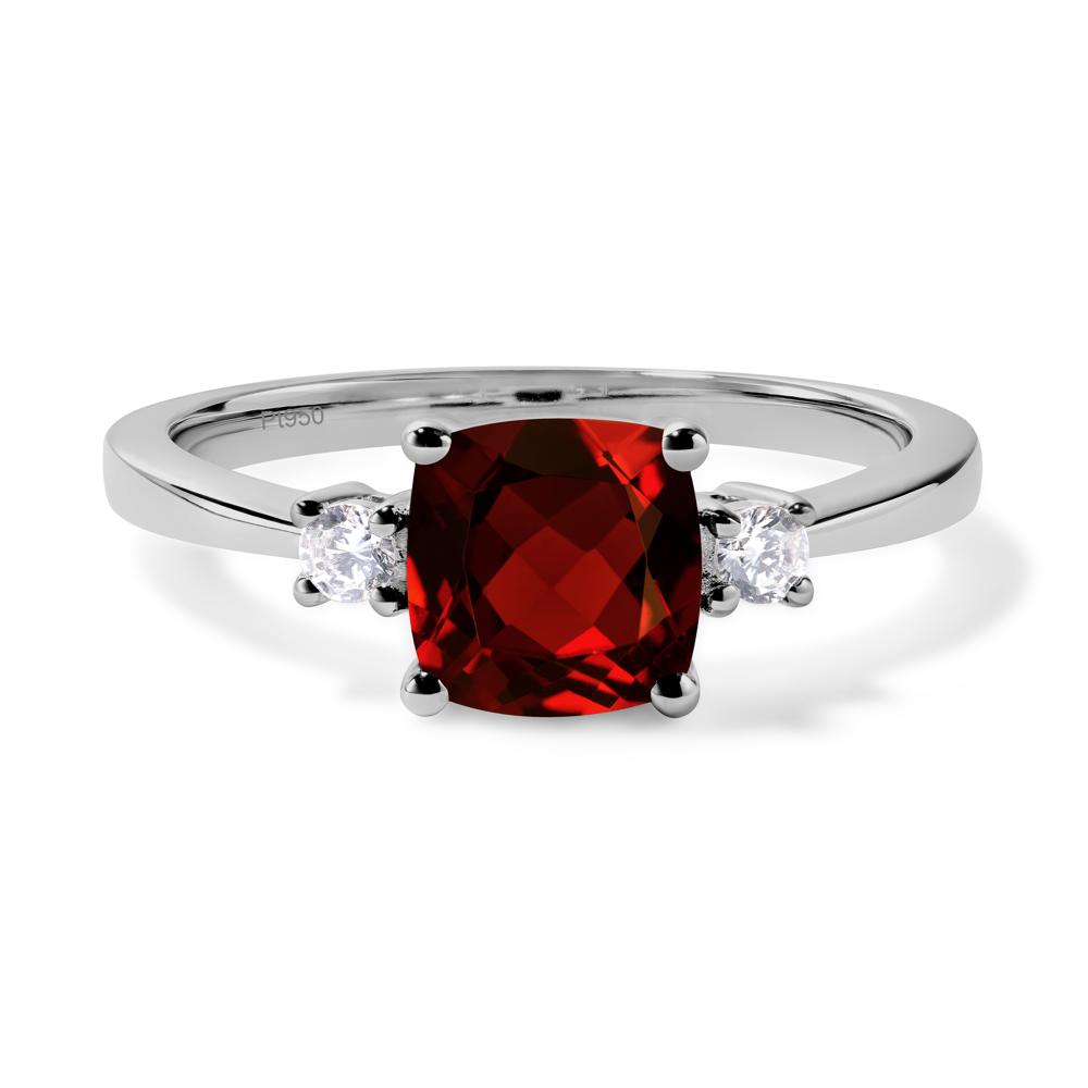 Cushion Cut Garnet Trilogy Ring - LUO Jewelry #metal_platinum