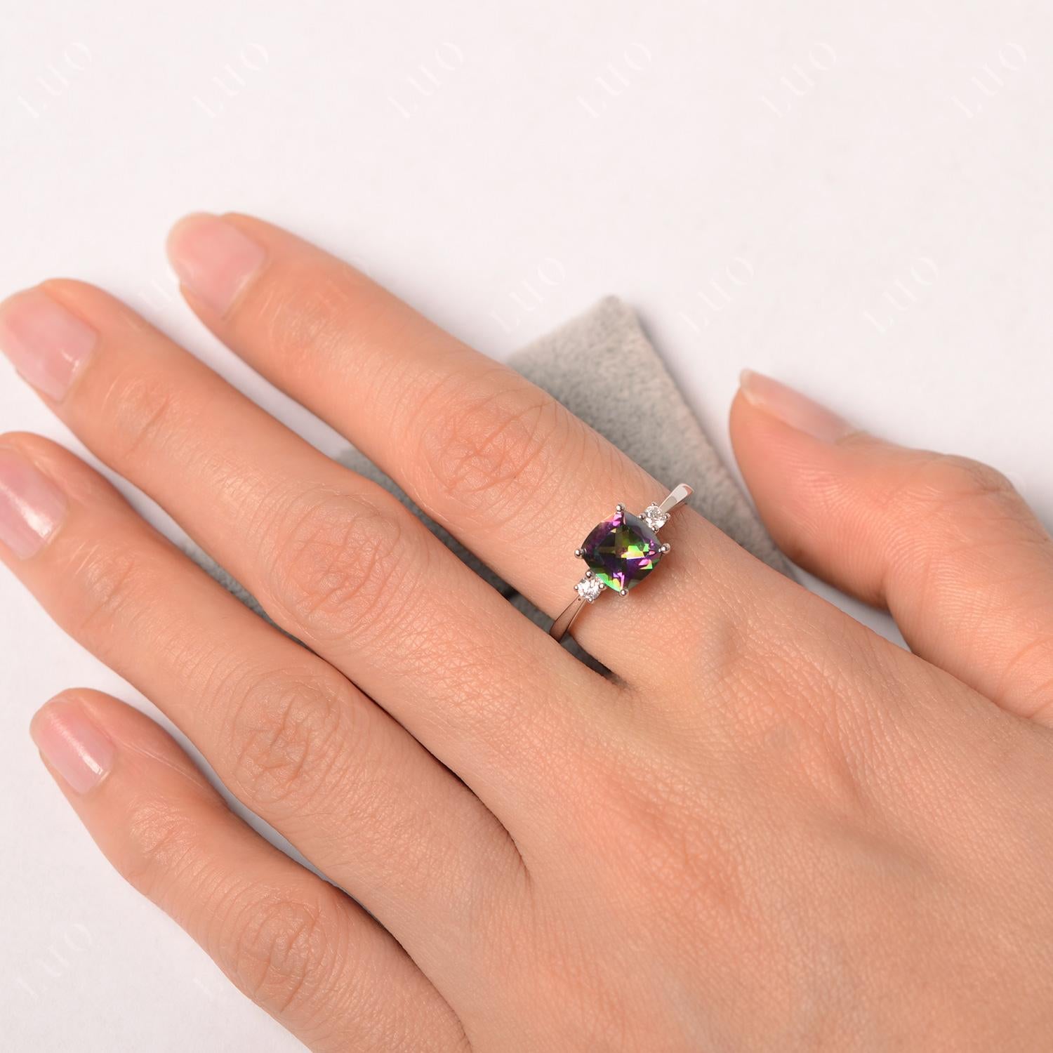 Cushion Cut Mystic Topaz Trilogy Ring - LUO Jewelry