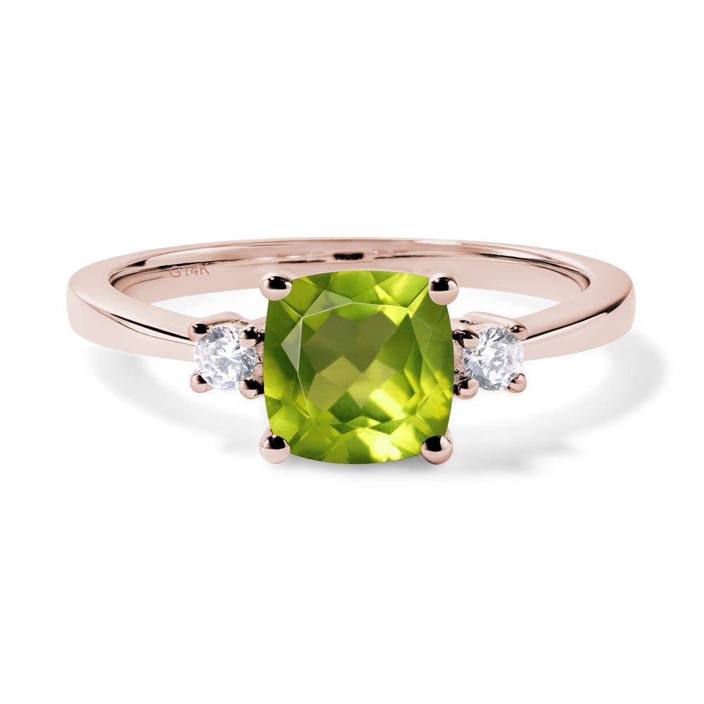 Cushion Cut Peridot Trilogy Ring - LUO Jewelry #metal_14k rose gold