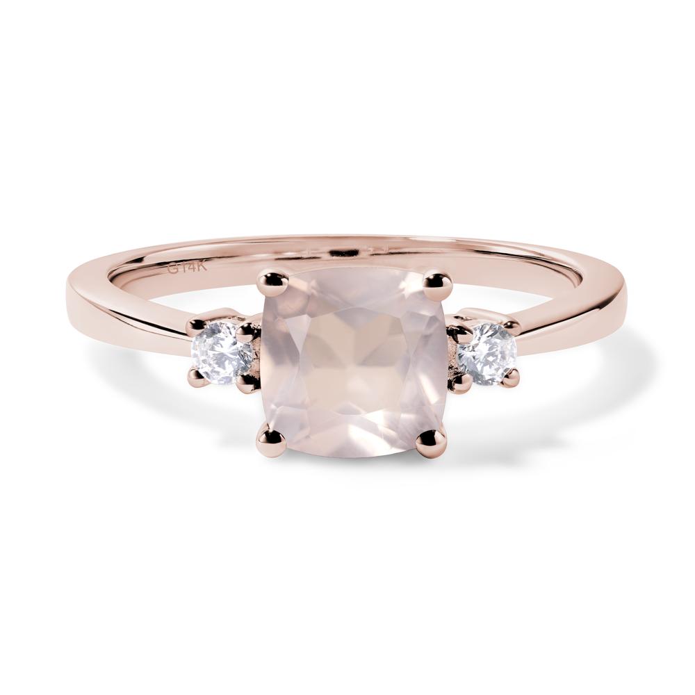 Cushion Cut Rose Quartz Trilogy Ring - LUO Jewelry #metal_14k rose gold