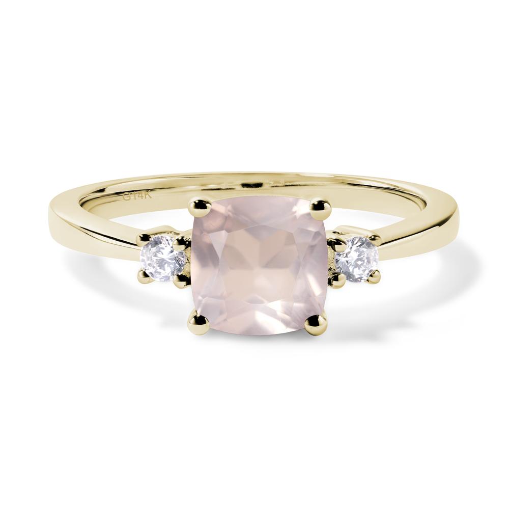 Cushion Cut Rose Quartz Trilogy Ring - LUO Jewelry #metal_14k yellow gold