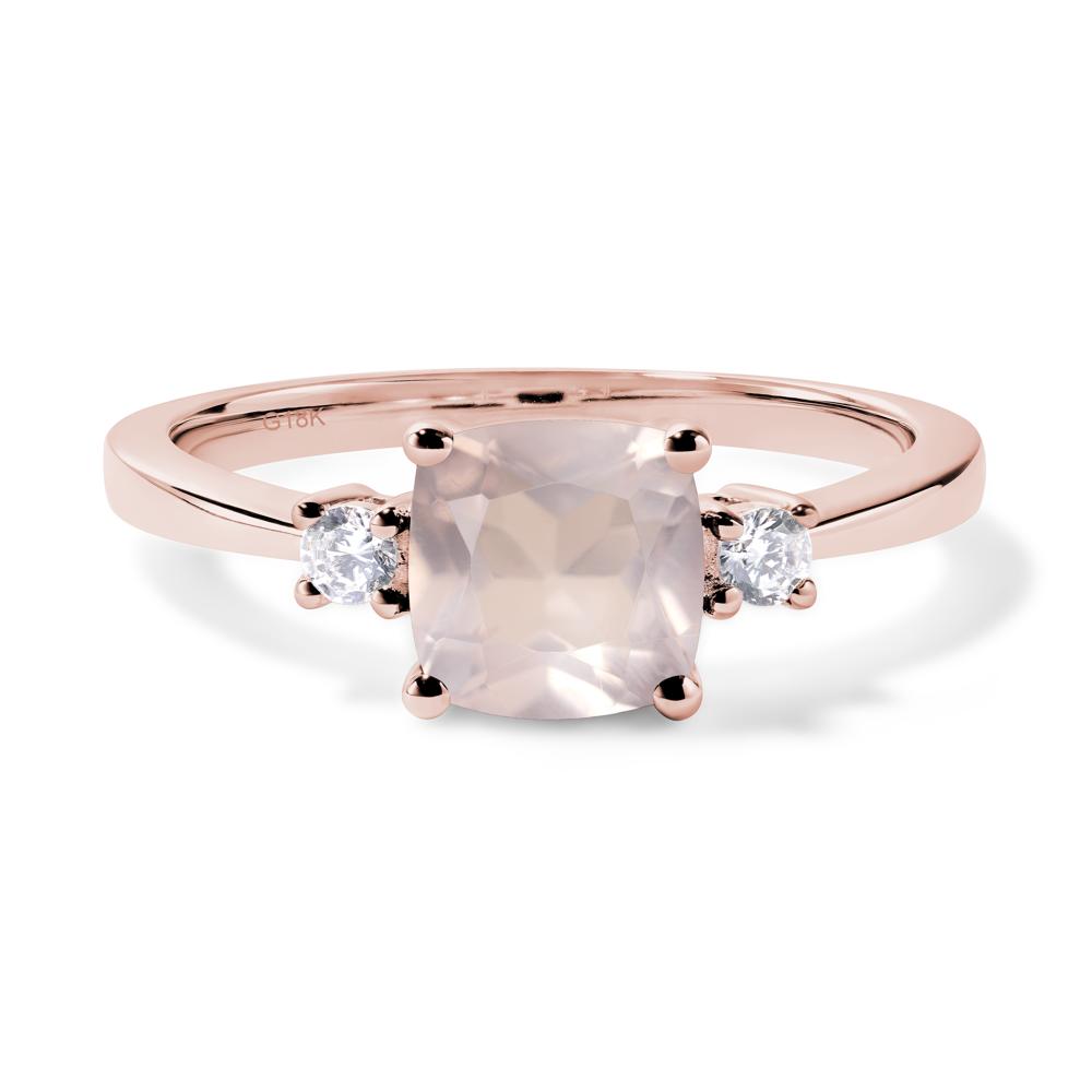 Cushion Cut Rose Quartz Trilogy Ring - LUO Jewelry #metal_18k rose gold