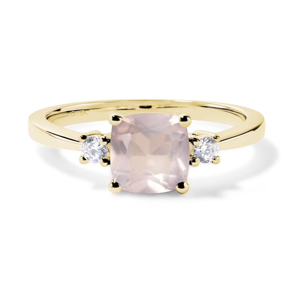 Cushion Cut Rose Quartz Trilogy Ring - LUO Jewelry #metal_18k yellow gold