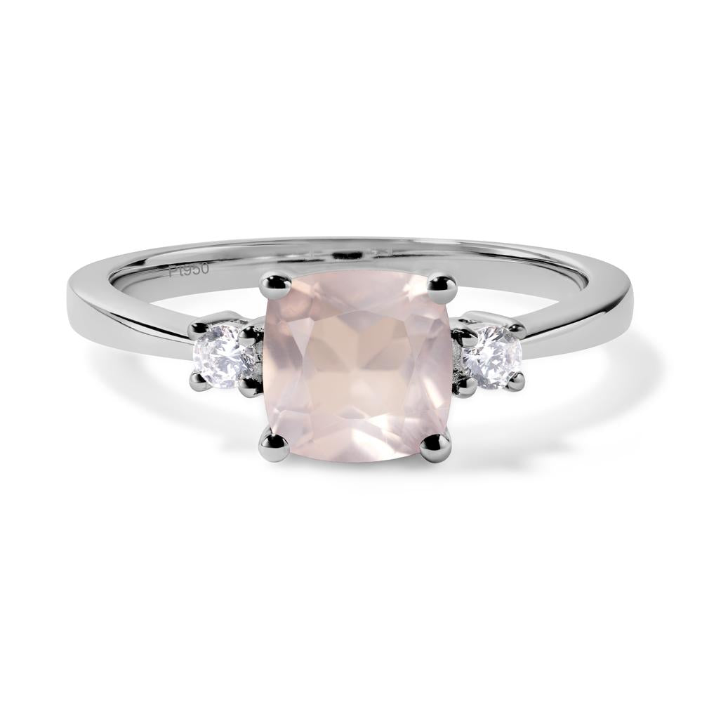 Cushion Cut Rose Quartz Trilogy Ring - LUO Jewelry #metal_platinum