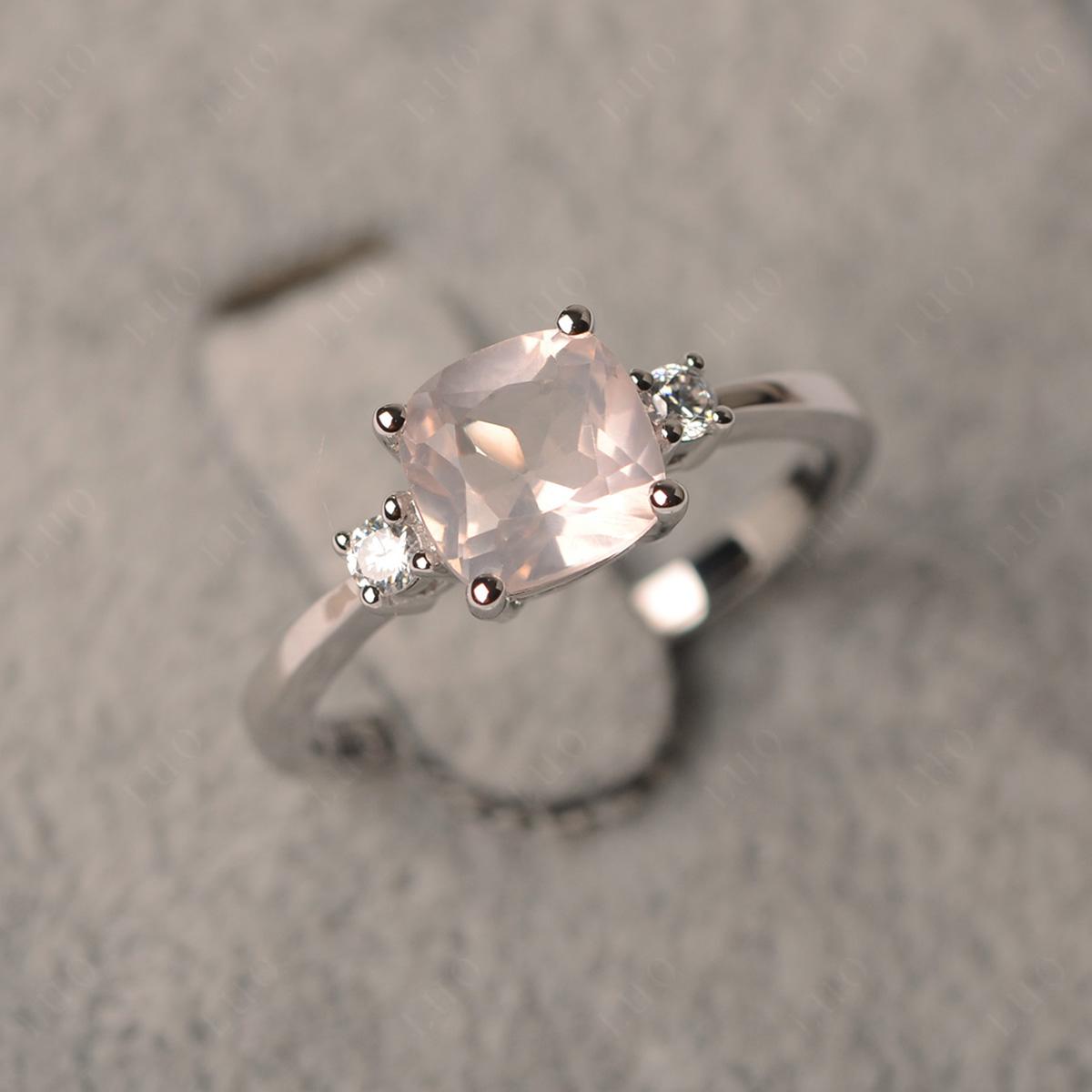 Cushion Cut Rose Quartz Trilogy Ring - LUO Jewelry