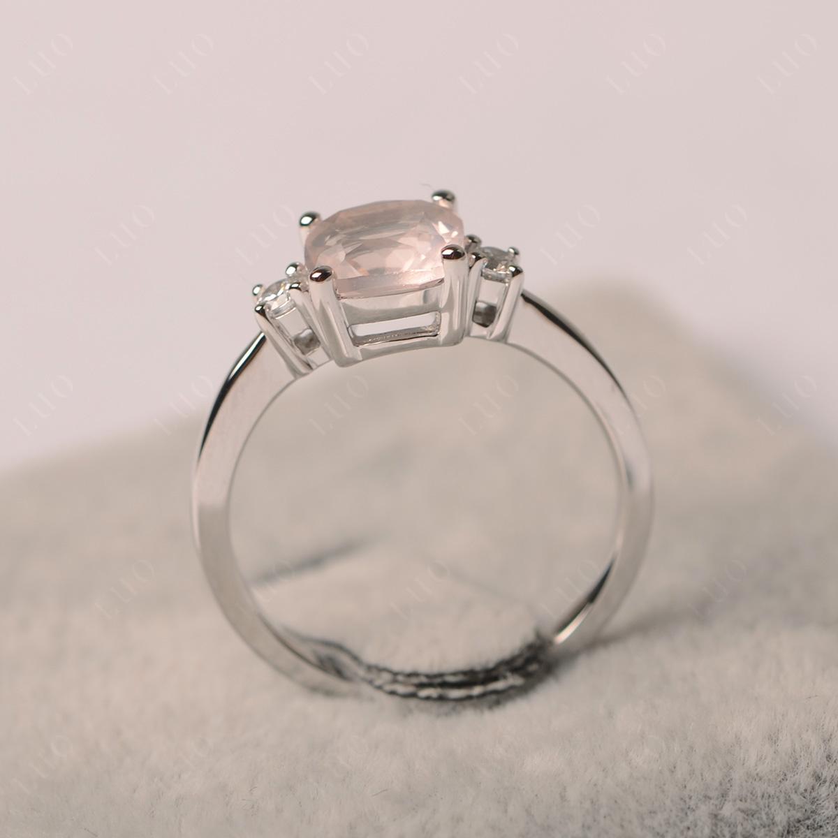 Cushion Cut Rose Quartz Trilogy Ring - LUO Jewelry