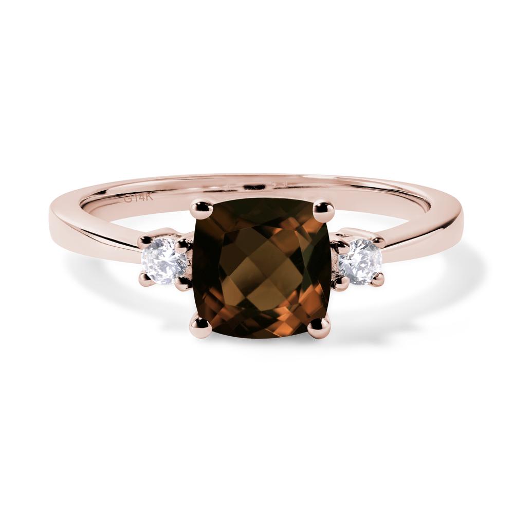 Cushion Cut Smoky Quartz Trilogy Ring - LUO Jewelry #metal_14k rose gold