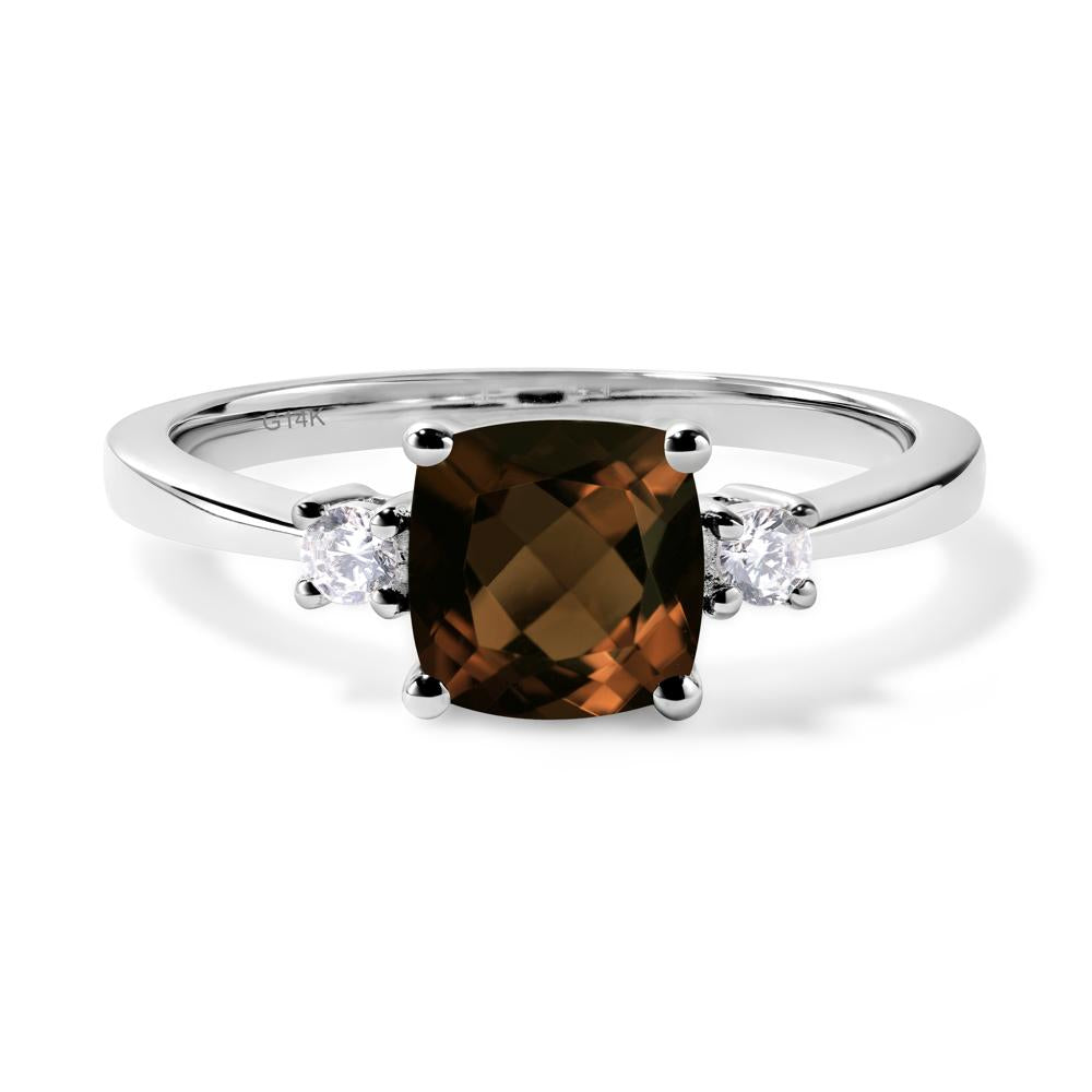 Cushion Cut Smoky Quartz Trilogy Ring - LUO Jewelry #metal_14k white gold