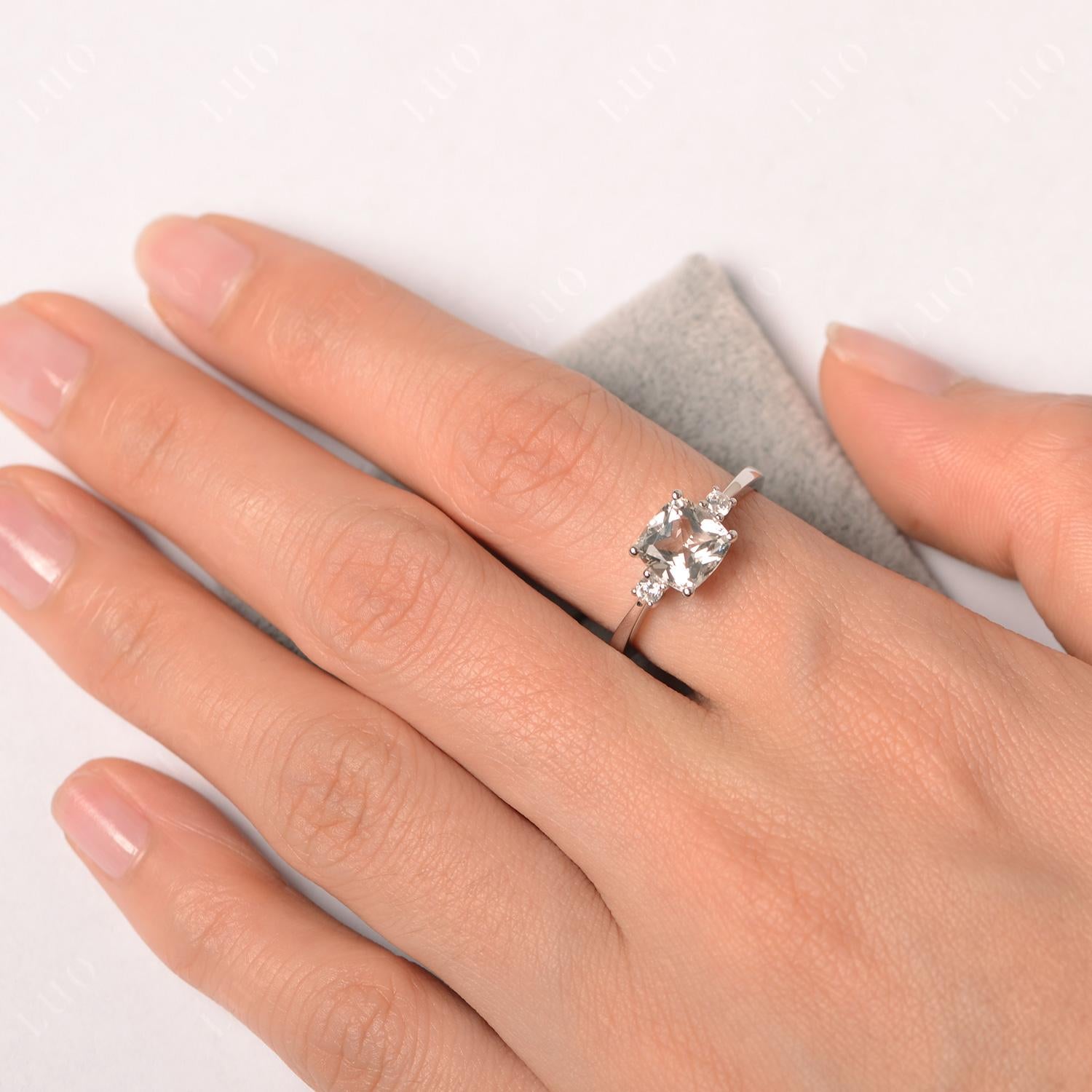 Cushion Cut White Topaz Trilogy Ring - LUO Jewelry