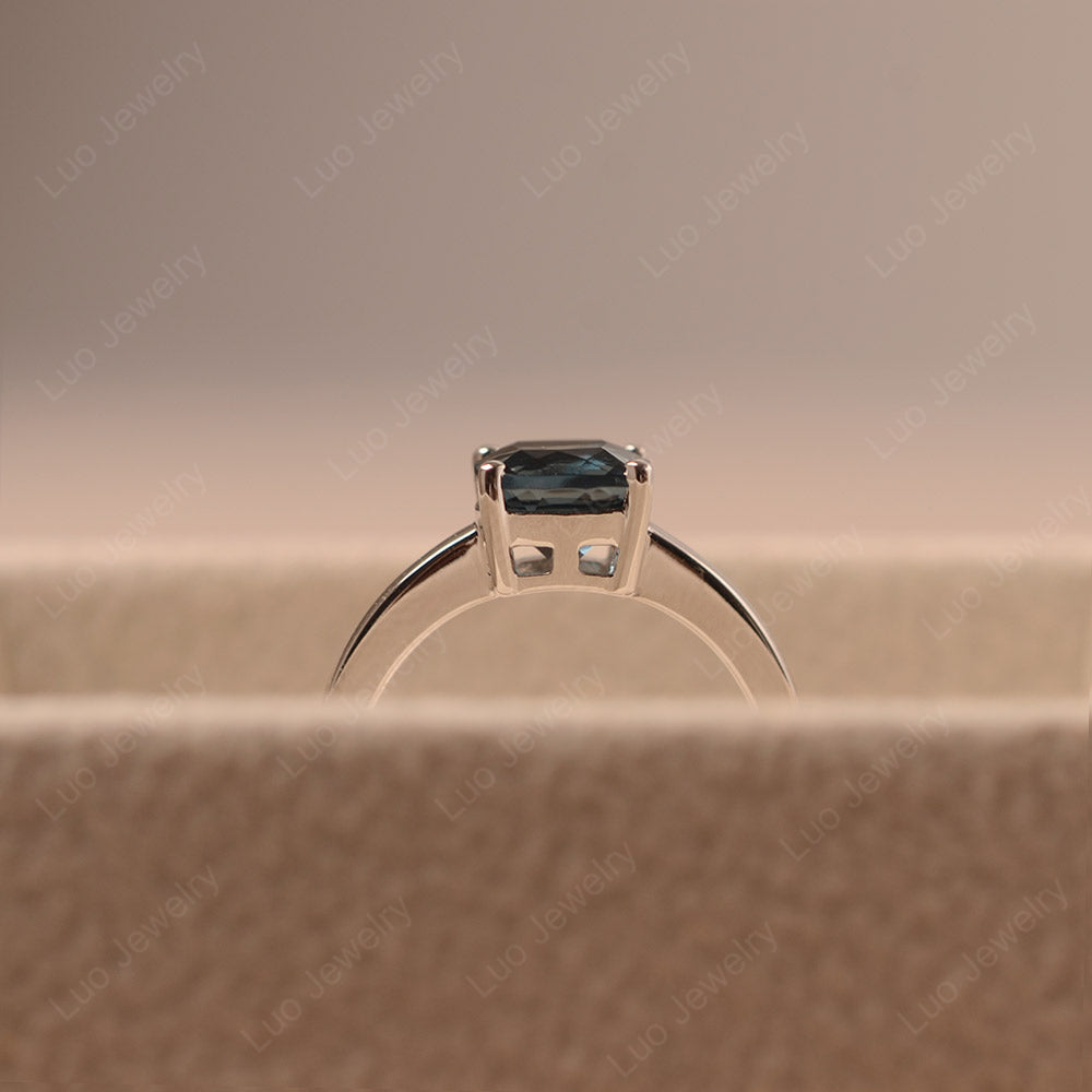 Cushion Cut London Blue Topaz Solitaire Ring Rose Gold - LUO Jewelry