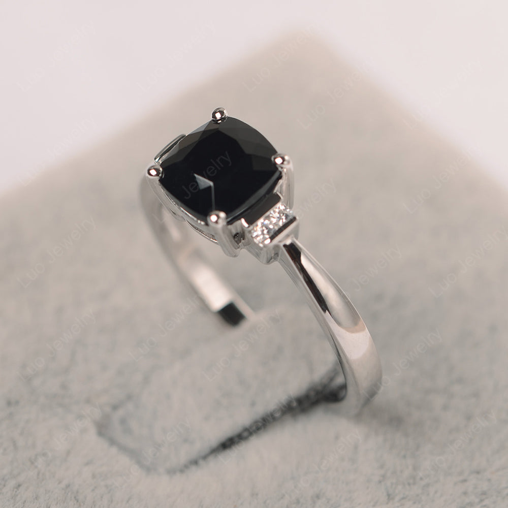 Black Spinel Cushion Cut Engagement Ring - LUO Jewelry
