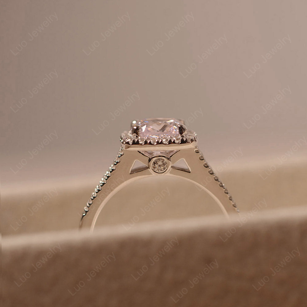Cubic Zirconia Cushion Cut Split Shank Halo Engagement Ring - LUO Jewelry