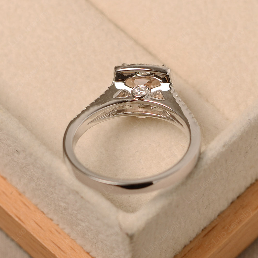 Morganite Cushion Cut Split Shank Halo Engagement Ring - LUO Jewelry