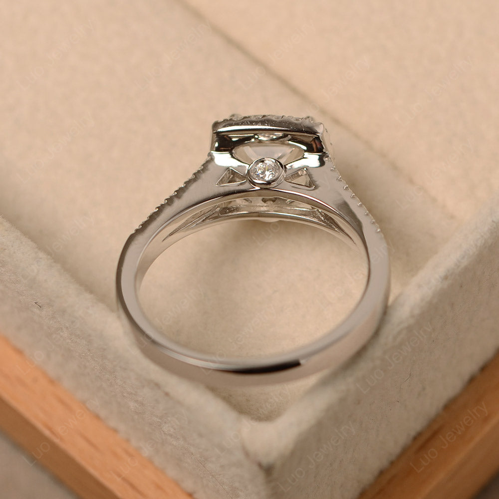 White Topaz Cushion Cut Split Shank Halo Engagement Ring - LUO Jewelry