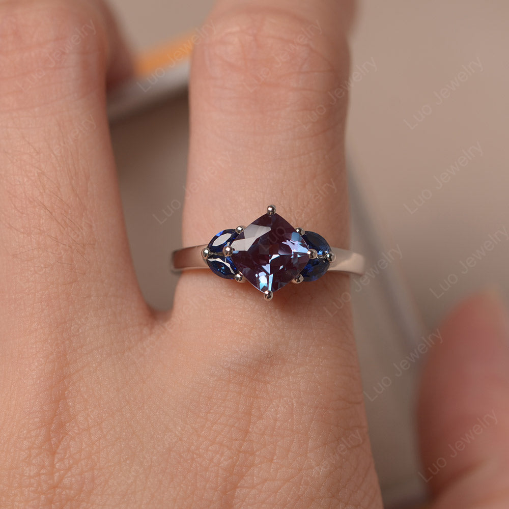Alexandrite Kite Set Cushion Cut Engagement Ring - LUO Jewelry